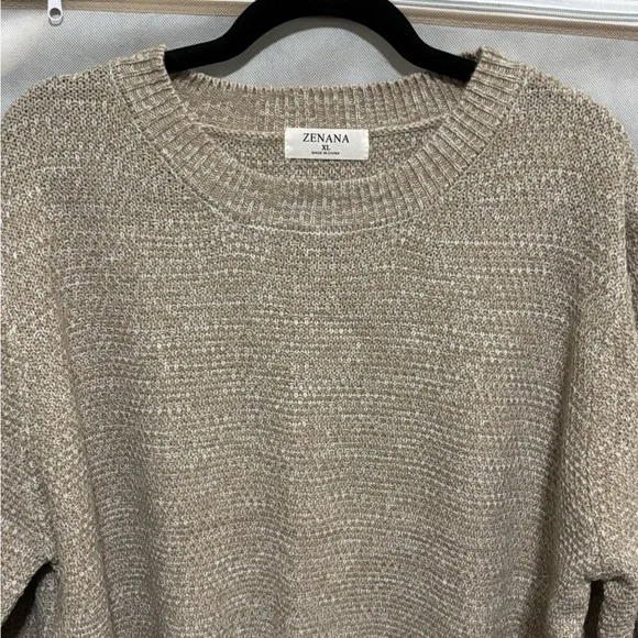 Zenana Outfitters Women's Beige Crew Neck Sweater - Picture 2 of 4